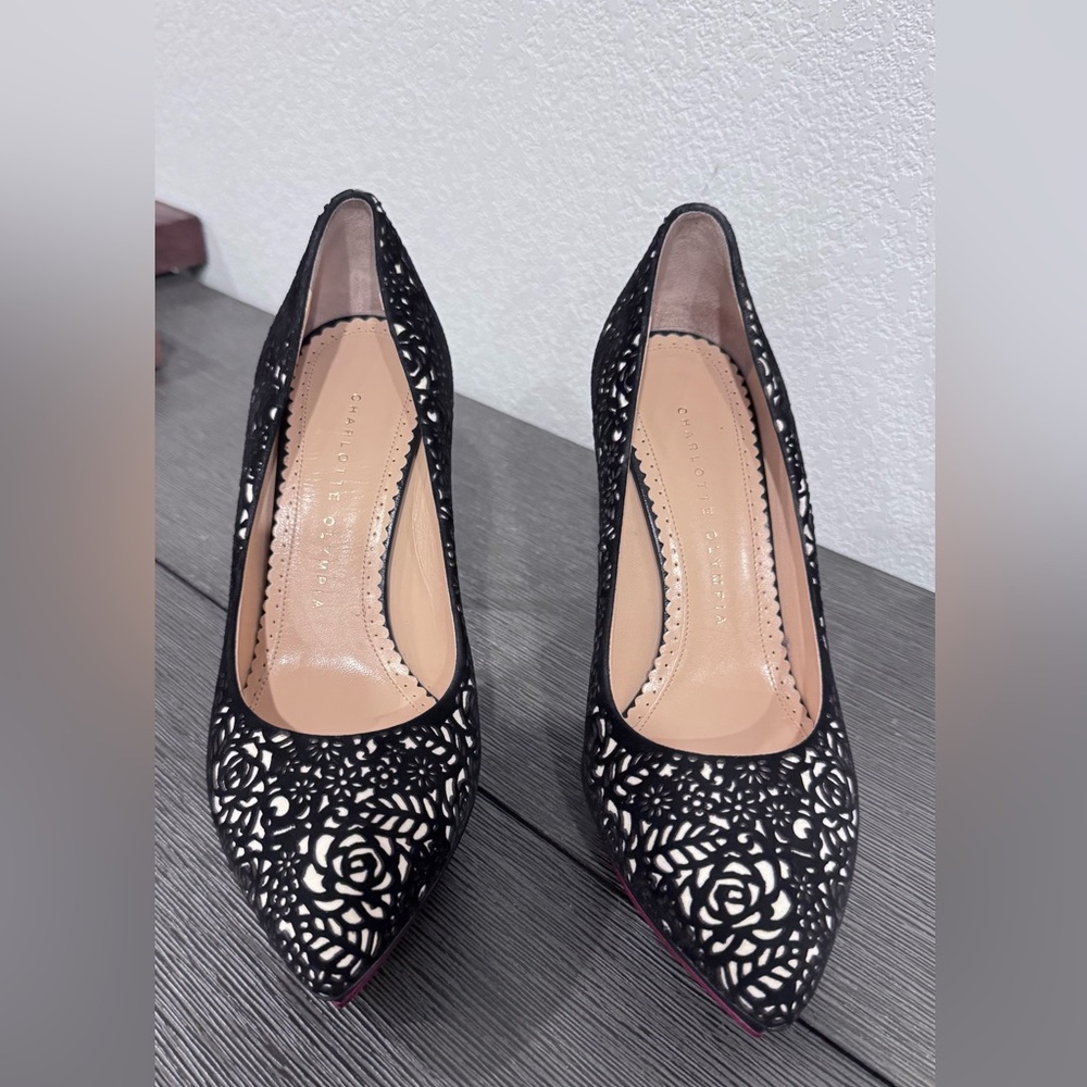 Stunning Charlotte Olympia black suede high heels